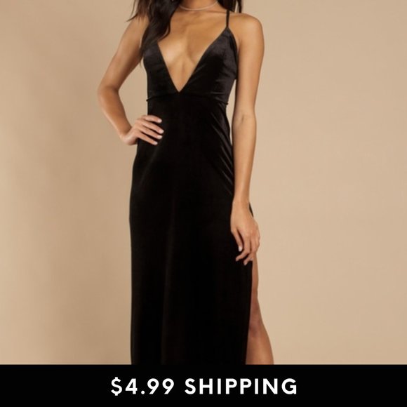 Tobi Dresses & Skirts - TOBI Velvet Got It Good Plunging Black Maxi Dress